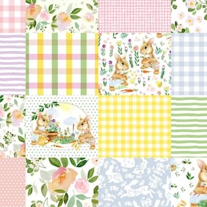 Easter Cheater Quilt Design, Easter Bunny, Plaid, Easter Basket, Fabric by the Yard, Quilting Made Easy, Sewing, French Terry, Broadcloth