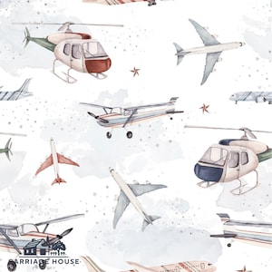 Vintage Airplane Fabric, Helicopter Fabric, Fabric by the Yard, Iss Mueller, Quilting Cotton, Broadcloth, Minky, Canvas, Sateen, Knit Fabric