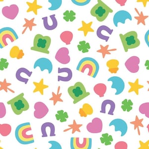St. Patrick&#39;s Day Charms Fabric, Fabric by the Yard, Lucky Charms, Quilting Cotton, Canvas, Bamboo, French Terry, Jersey, Ribbed Knit