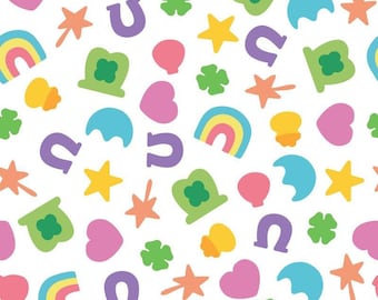 St. Patrick's Day Charms Fabric, Fabric by the Yard, Lucky Charms, Quilting Cotton, Canvas, Bamboo, French Terry, Jersey, Ribbed Knit