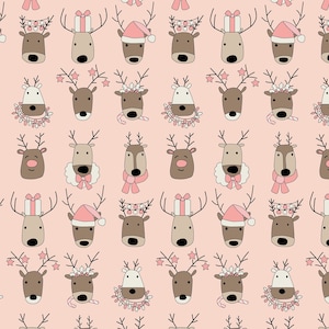 Pink Reindeer Fabric, Christmas Fabric, Fabric by the Yard, Hey Cute, Quilting Cotton, Broadcloth, Knit Fabrics, Canvas, Minky, Broadcloth