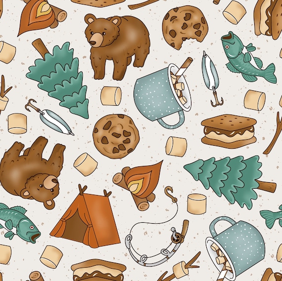 Sommer Camping Stoff, Angelstoff, Meterware, Julie Storie, Swim