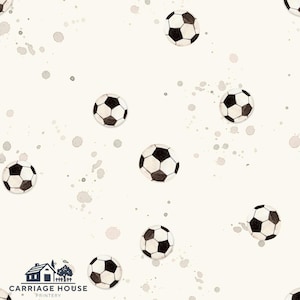 Cream Soccer Ball Fabric, Sports Fabric, Fabric by the Yard, Iss Mueller, Quilting Cotton, Spandex, Bamboo, Minky, Canvas, Broadcloth