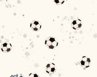 Cream Soccer Ball Fabric, Sports Fabric, Fabric by the Yard, Iss Mueller, Quilting Cotton, Spandex, Bamboo, Minky, Canvas, Broadcloth