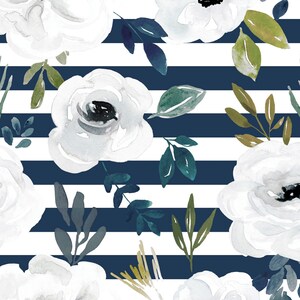 Floral Stripe Fabric, Avaleigh Floral, Fabric by the yard, Cate and Rainn, Quilting Cotton, Bamboo, Canvas, Ribbed Knit, Jersey, Bamboo