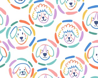 Colorful Dog Fabric, Rainbow Dog Fabric, Fabric by the Yard, Colour and Joy, Quilting Cotton, Knit Fabric, Canvas, Minky, Sateen, Jersey