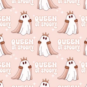 Pink Ghost Fabric, Cute Halloween Fabric, Queen of Spooky, Fabric by the Yard, BY Design, Quilting Cotton, Knit Fabrics, Canvas, Minky