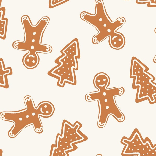 Gingerbread Cookie Fabric, Christmas Fabric, Hufton Studio, Fabric by the Yard, Quilting Cotton, Jersey, Bamboo, Canvas, Sateen, Spandex