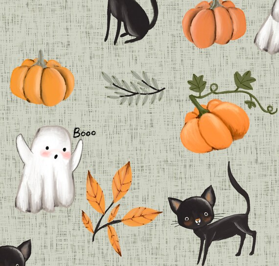 Katzen und Kürbisse Halloween Stoff, Stoff Massenlager, Petit Faon - Main Image