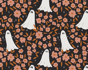Boho Ghost Floral Fabric, Halloween Fabric, Fabric by the Yard, Juniper Row, Quilting Cotton, Broadcloth, Canvas, Knit Fabric, Minky