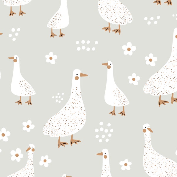 Tissu Grey Goose, Tissu animaux de la ferme, Tissu par mètre, Solmariart, Coton matelassé, Tissu jersey, Toile, Jersey, Bambou, Coton biologique