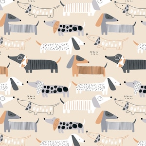 Dachshund Fabric, Cute Dog Fabric, Puppy Fabric, Fabric by the Yard, Solmariart, Quilting Cotton, Canvas, Minky, Broadcloth, Knit Fabrics