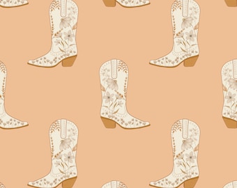 Cowgirl Boot Fabric, Western Fabric Design, Fabric by the Yard, Samantha Jane Studios, Quilting Cotton, Canvas, Knit Fabric, Sateen, Jersey