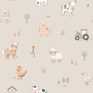 Tan Farm Animal Fabric, Sheep Horse Cow Pig Fabric, Fabric by the Yard, Autumn River, Quilting Cotton, Broadcloth, Canvas, Minky, Jersey