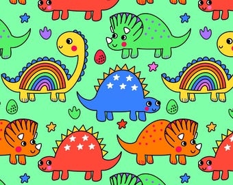 Green Dinosaur Fabric, Colorful Dinosaur Fabric, Fabric by the Yard, Rocket Lion, Quilting Cotton, Knit Fabrics, Canvas, Minky, Broadcloth