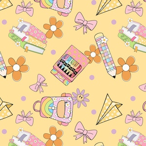 Girl Back to School Fabric, School Supply Fabric, Fabric by the Yard, Tori Egeler, Quilting Cotton, Knit Fabric, Canvas, Sateen, Jersey