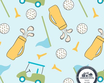 Blue Golf Fabric, Golf Cart Fabric, Fabric by the Yard, Prue Melanie, Sports Fabric, Quilting Cotton, Sateen, Bamboo, Broadcloth, Jersey