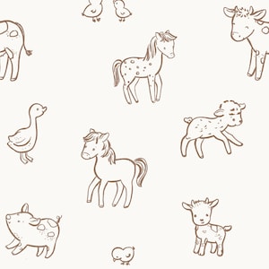 Cute Farm Animal Fabric, Cow Pig Chicken Fabric, Fabric by the Yard, Autumn River, Quilting Cotton, Knit Fabric, Canvas, Fat Quarter,Spandex