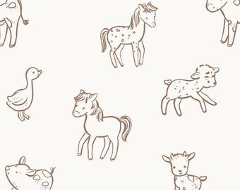 Tela de animales de granja, tela de vaca, cerdo y pollo, cortada a medida, Autumn River, algodón para acolchado, tejido de punto, lona, cuarto gordo, licra.