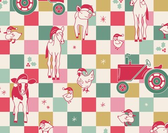 Tela navideña de animales de granja, tela de Papá Noel, tela cortada a medida, Tate Made Modern, algodón acolchado, satén, tejido de punto, minky, jersey