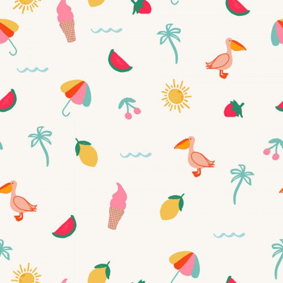 At the Beach Fabric, Fabric by the Yard, Vivie and Ash, Quilting Cotton, Swim Fabric, Bamboo, Cotton Spandex, Broadcloth, Sateen, Rib Knit