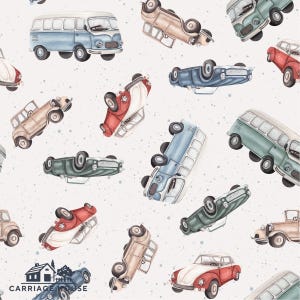 Vintage Car Fabric, Retro Vehicle Fabric, Fabric by the Yard, Iss Mueller, Quilting Cotton, Broadcloth, Minky, Canvas, Sateen, Knit Fabric