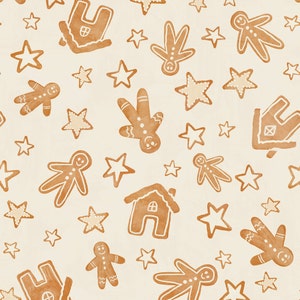 Gingerbread Cookie Fabric, Christmas Fabric, Erin Kendal, Fabric by the Yard, Quilting Cotton, Jersey, Bamboo, Canvas, Sateen, Minky