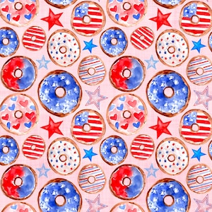 4th of July Dount Fabric, Patriotic Sweets Fabric, Fabric by the Yard, Mikayla Murphy, Quilting Cotton, Spandex, Sateen, Bamboo, Rib Knit