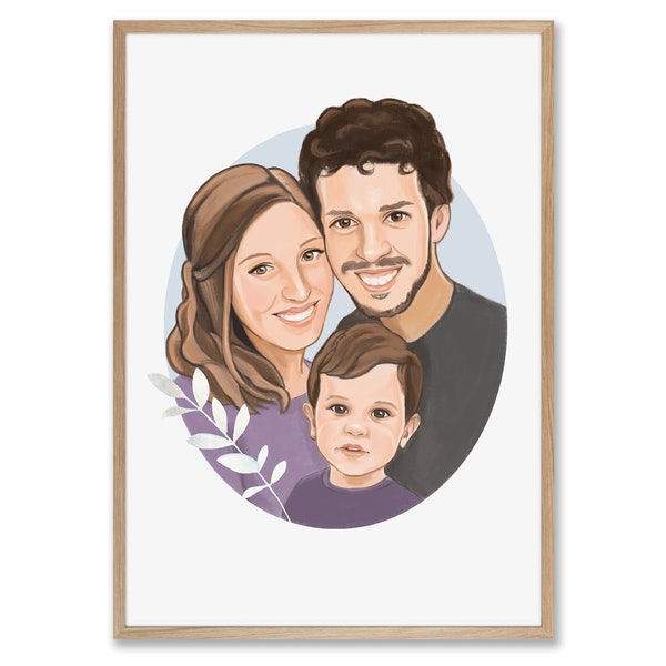 Familienbild personalisiert, Geschenkidee für Weihnachten, Mama Geschenk FAMILIENPORTRAIT - ILLUSTRATION, individuelles Familienporträt