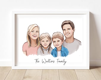 Photo de famille personnalisée, idée cadeau pour maman, cadeau maman PORTRAIT DE FAMILLE - ILLUSTRATION, individuel- Photo de portrait de famille