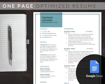 Modern Resume Template, Professional Resume, Academic, Engineer, Google Docs Resume, Cover Letter, One Page