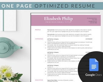 Resume Template, Professional Resume, Academic, Engineer, Pink Modern Sleek Resume, Google Docs Resume, Cover Letter, One Page