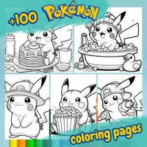 100 kolorowanek pokemon | 100 stron z kreskówkami dla pikachu | Kolorowanki dla dzieci i dorosłych | Kolorowanki do wydrukowania