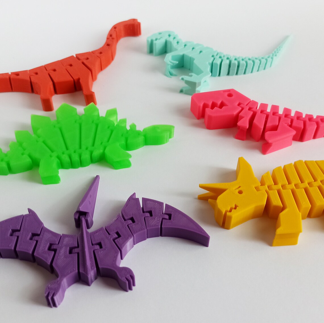 Set of 6 Dinosaur Articulated Flexible Toy 3D Printed Etsy UK