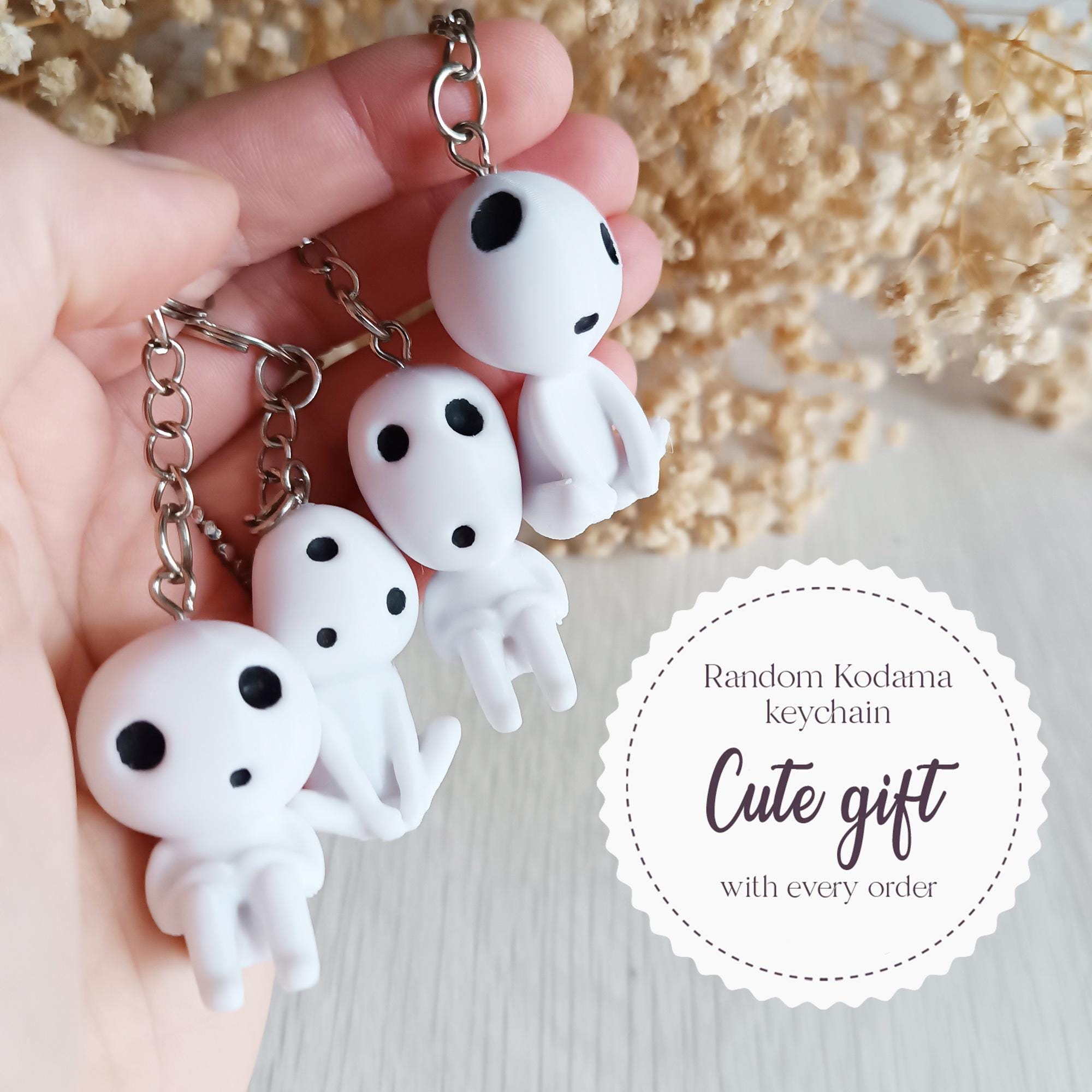 Set of 3 Kodama + Keychain - Tree Spirit Figurines - Japanese