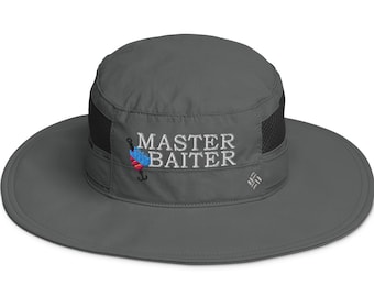 Master Baiter Embroidered Columbia Booney Fishing hat, Adult Humor Fathers Day Fishing Bucket / Custom Embroidered Fishing Gift Cap