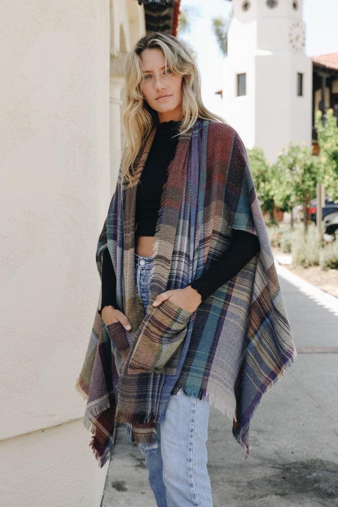 Multicolor Plaid Pocket Ruana - Etsy