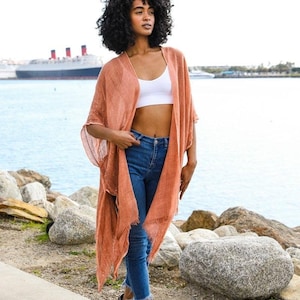 Sequin Border Frayed Kimono