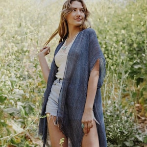 Pencil Stripe Lurex Trim Kimono