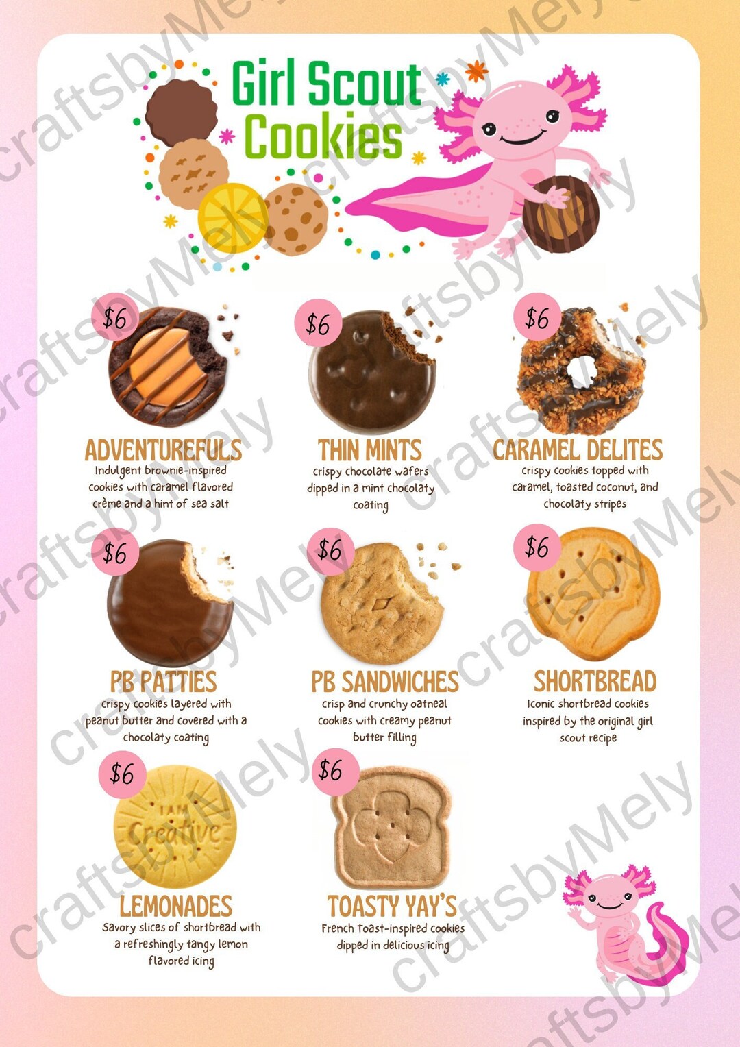 Girl Scout Cookie Booth Menu Price Sheet Printable 2024 / ALL Prices ...