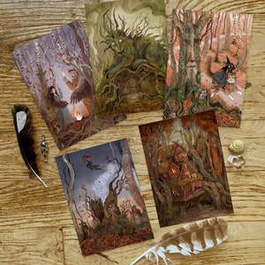 Set of 5 art cards,  Magical Woodland