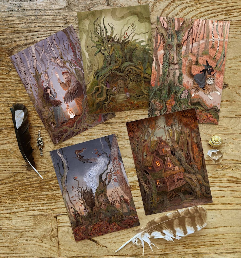Set van 5 kunstkaarten, Magisch Bos afbeelding 1