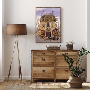 Impressão digital, arte de parede, casa assombrada, pôster, arte para casa, arte de amante de retalhos, contos de fadas escuros