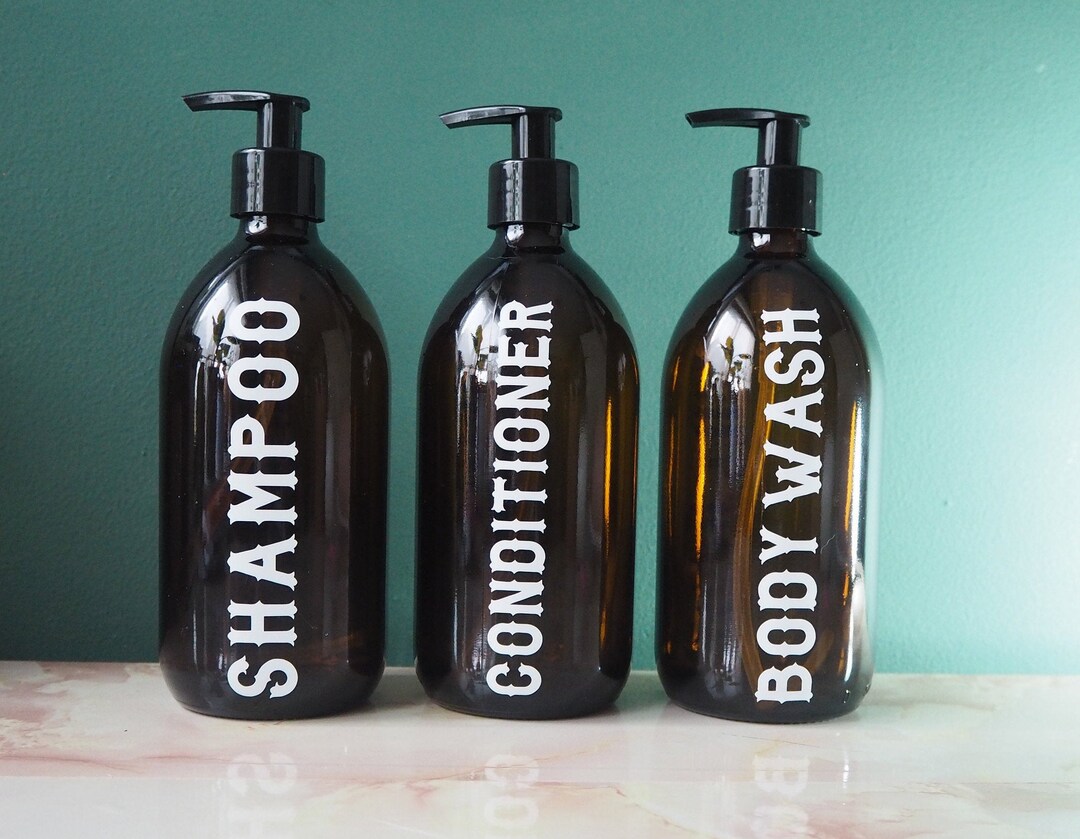 Amber Refillable Glass Bathroom Bottles With Pump Shampoo Etsy