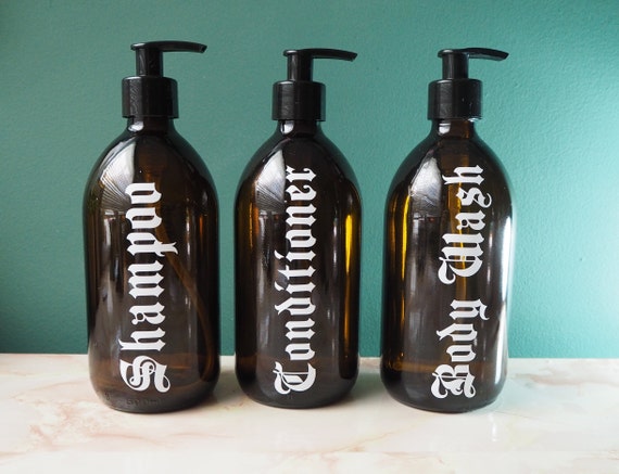 Bathroom Bottles With Pump Refillable Amber Glass Shampoo Etsy