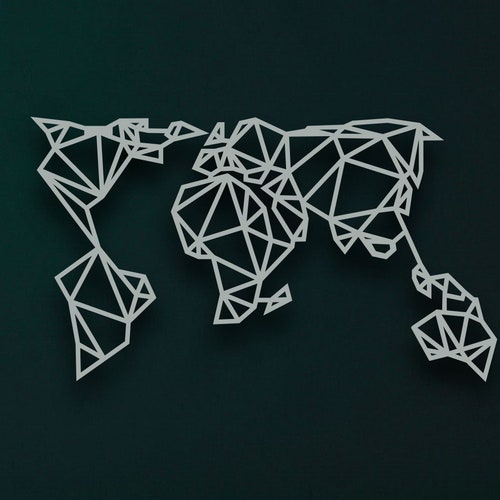 Metal World Map Chrome Steel Wall Art Decor Livingroom Office Etsy