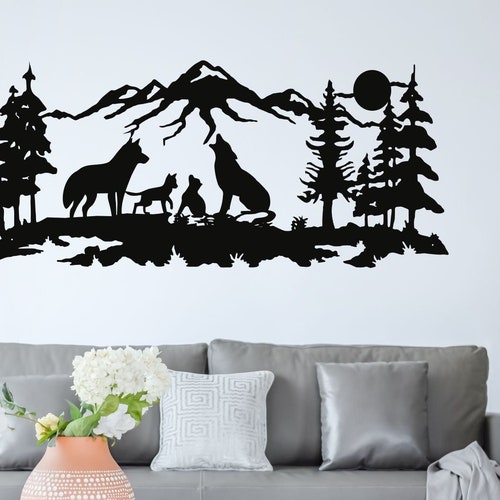 Metal Wall Art Geometric Metal Wolf Decor Home Office Etsy