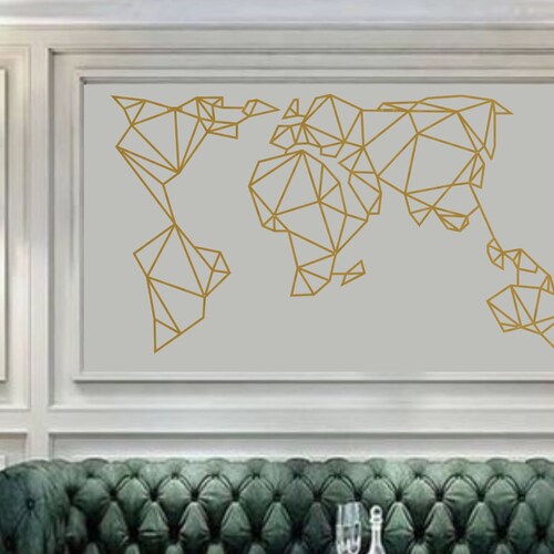 Gold Metal World Map Wall Art Geometric World Map Decor Etsy