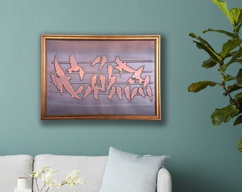 Copper Relief Wall Décor, Birds Flock Wall Art, Birds on Wire, Birds Wall Art, Home  Living Room Decoration, Wall Hangings, Birds Decor