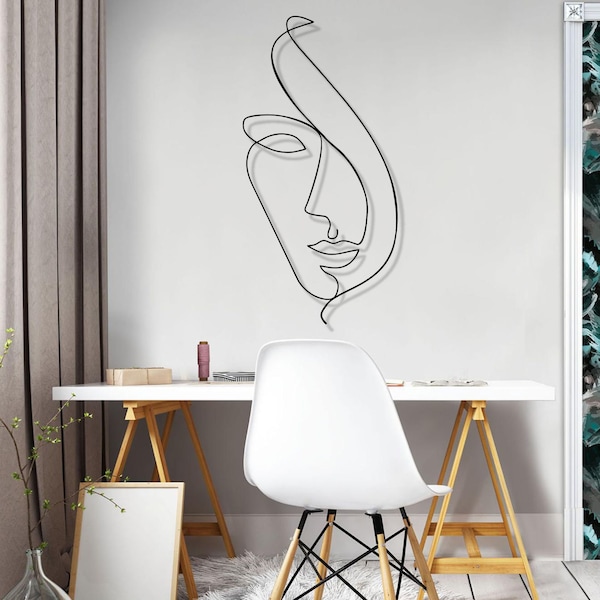 Line Wall Art, Abstract Face  Metal Wall Art, Minimalist Art, Geometric Metal Wall Decor, Interior Decoration, Geometric Wall Hangings